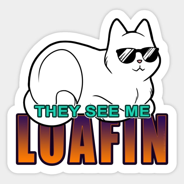 They See Me Loafin' - White Cat Sticker by MissOstrich